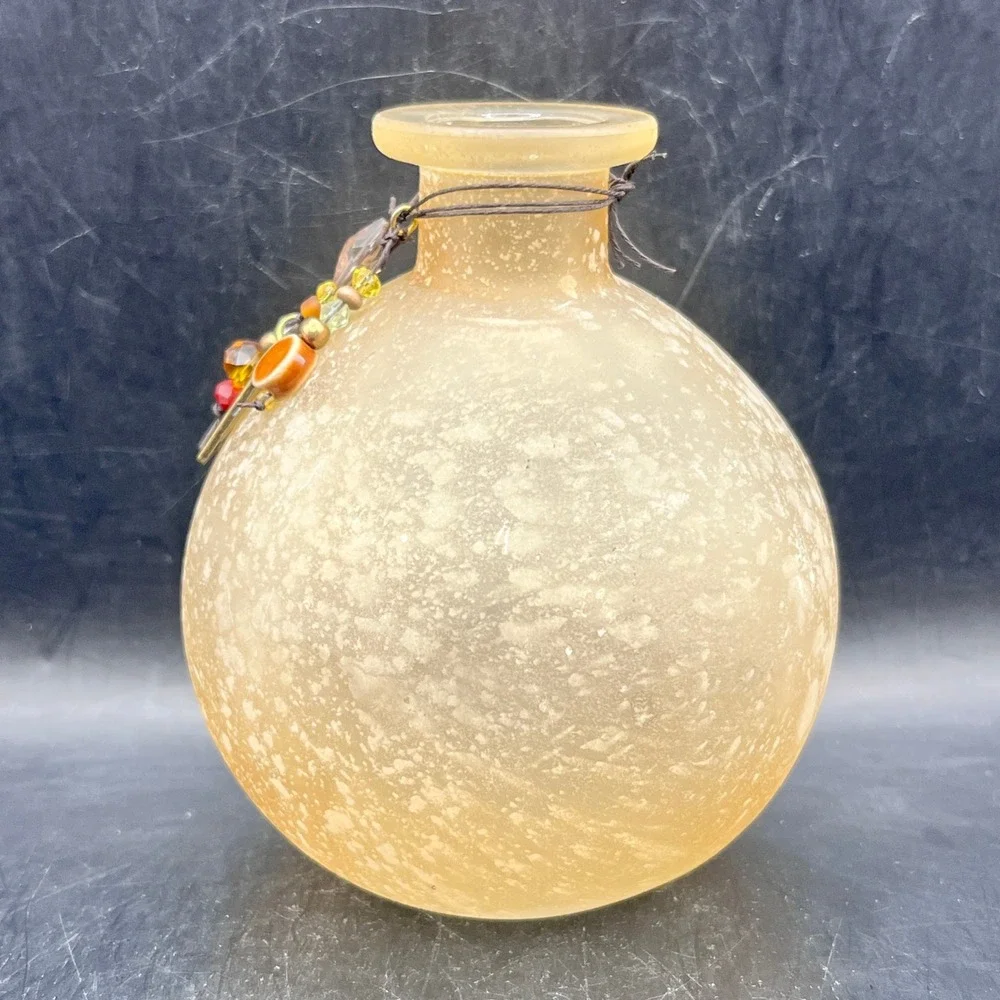 Frosted Amber Speckled Glass Bud Vase Harmony‎ Beaded Charm Boho Decor 4